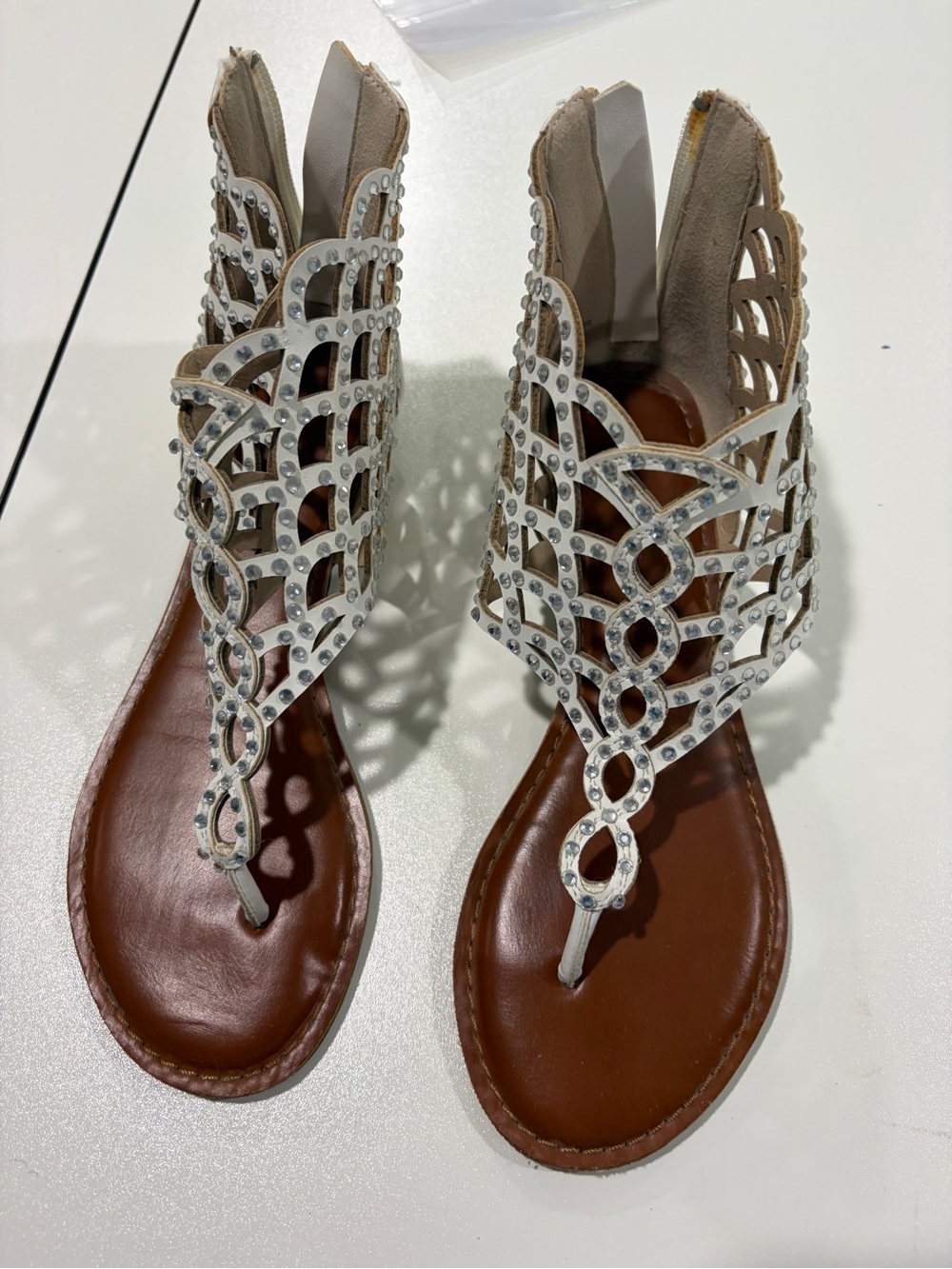 Zigi Soho White Rhinestone Cutout Gladiator Sandals